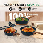 Kitchen Academy Pots and Pans Set Non Stick - 12 Piece Induction Kitchen Cookware Sets, Blue Granite Nonstick Cooking Pans Set