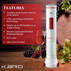 Rechargeable Electric Wine Opener | Electric Corkscrew Wine Bottle Opener With Foil Cutter | Gift for Wine Lovers (white)