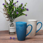 amhomel Porcelain Tea Mug with Infuser and Lid, 16 Ounce Ceramic Tea Cup for Loose Leaf, Coffee, Cocoa and Milk, Tea Gift for Tea Lovers, Set of 2(Blue and White)