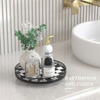 Black and White Kitchen Lazy Susan Turntable – Checkered Round Decorative Tray, 10” Table Top Oak Wood Lazy Susan for Cookies, Dining Table Organizer, Small Kitchen Table Centerpiece