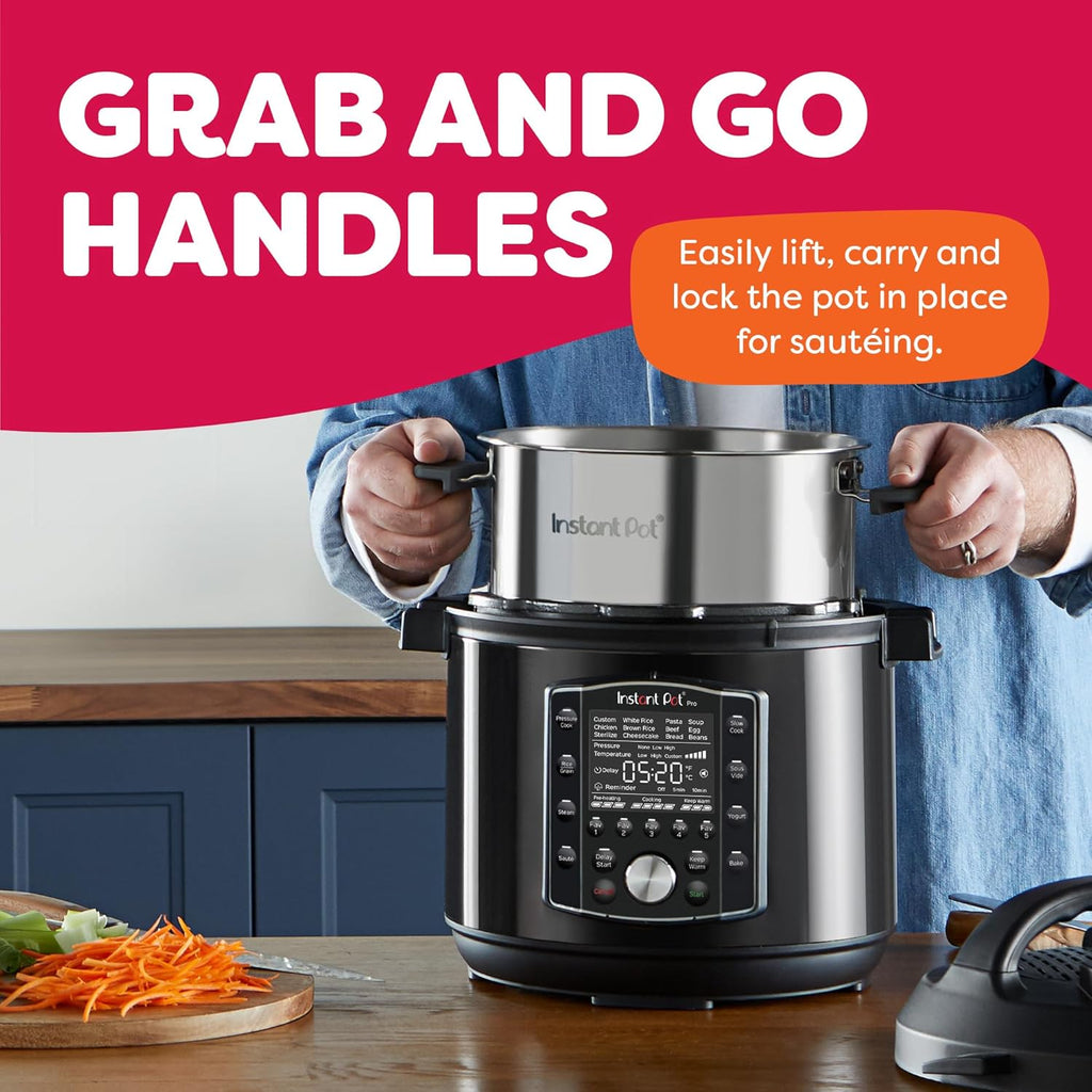 Instant Pot Pro (8 QT) 10-in-1 Pressure Cooker, Slow Cooker, Rice/Grain Cooker, Steamer, Sauté, Sous Vide, Yogurt Maker, Sterilizer, and Warmer, Includes App With Over 800 Recipes, Black