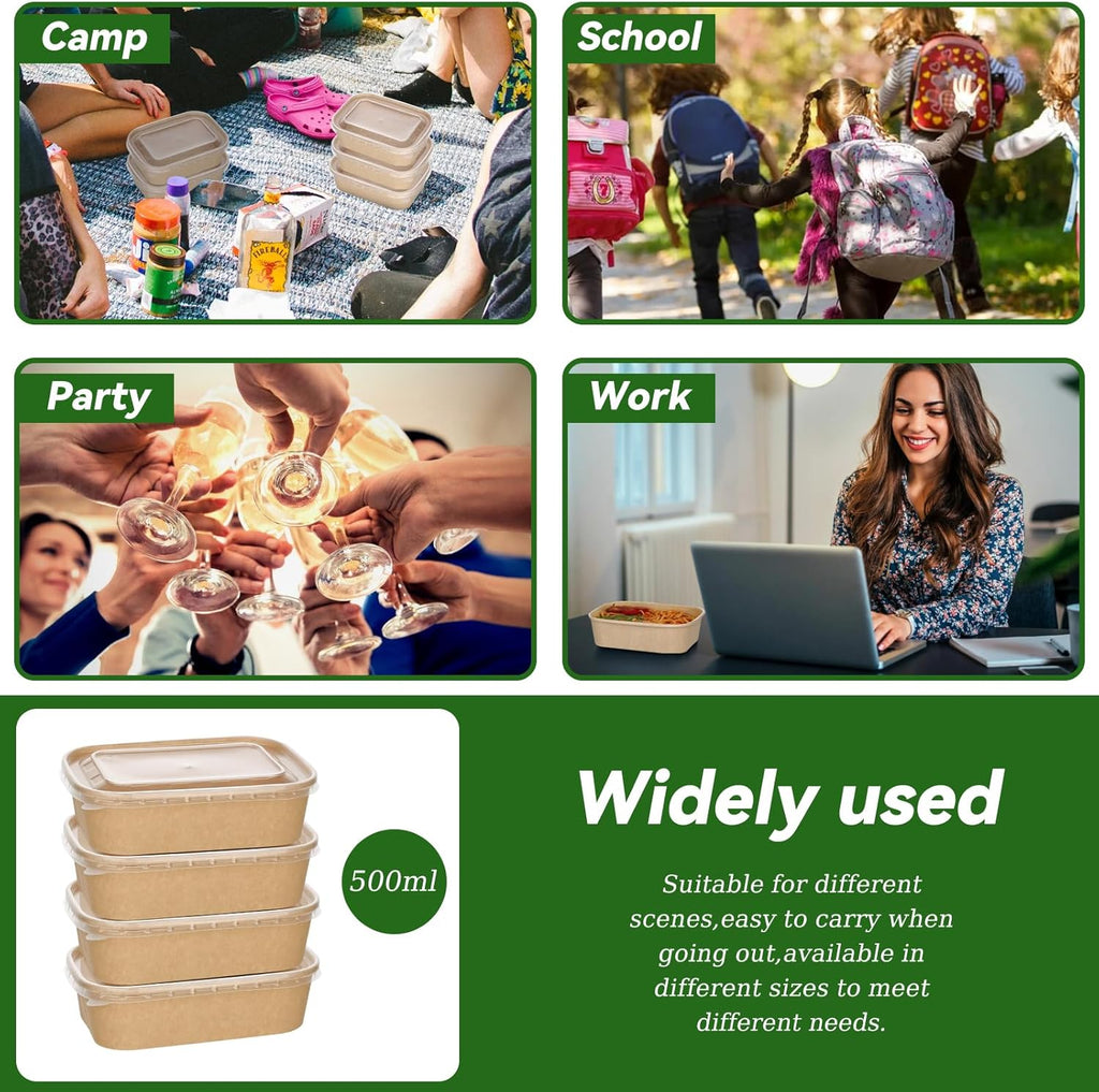 50-Pack 35oz Disposable Kraft Paper Bowls【with Lids and Forks】, Large Meal Prep Containers Paper Salad Bowls, Leakproof Food Containers Treat Soup Serving Bowl, Microwave Safe for Hot/Cold Food