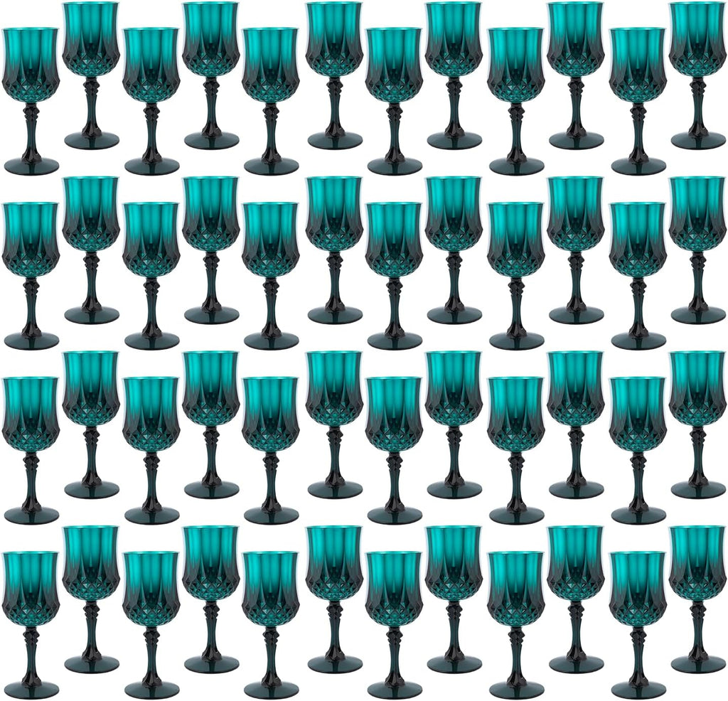 Plastic Wine Glasses，Plastic Goblets Vintage Style Cordial Drinking Glasses for Wedding Reception, Grand Event Party Supplies (48, Green)