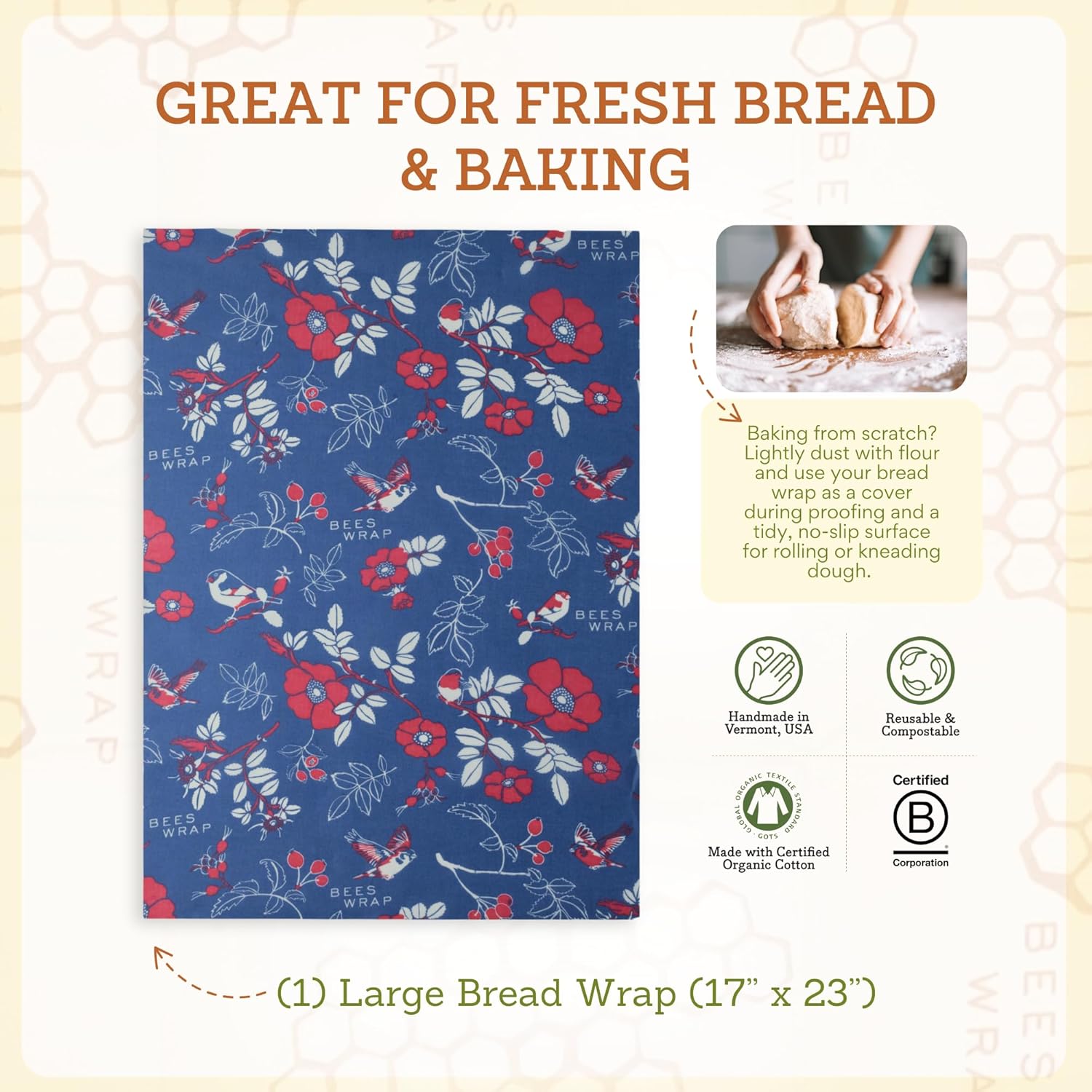 Bee's Wrap Beeswax Wraps for Food - Botanical Bread Wrap - Made in USA Reusable Bread Storage Bags - Organic & Eco-Friendly Alternative to Aluminum Foil, Sourdough Bags & Plastic Wrap