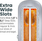 Elite Gourmet ECT4123X Long Slot 4 Slice Toaster, Extra Wide 1.5" and 5.1" Deep Slots, Bagel, Defrost & Cancel Functions, 6 Toast Shade Settings, Fits Bagels, Waffles, Artisan Breads, Stainless Steel