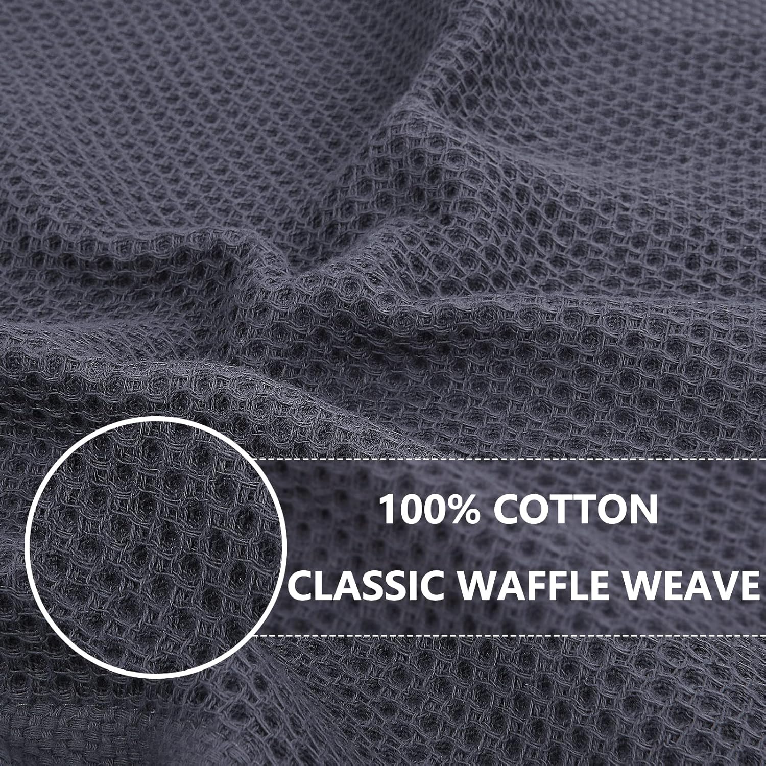 Homaxy 100% Cotton Waffle Weave Kitchen Dish Towels, Ultra Soft Absorbent Quick Drying Cleaning Towel, 13 x 28 Inches, 8-Pack, Dark Grey