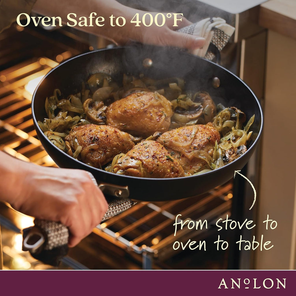 Anolon Advanced Home Hard Anodized Nonstick Deep Frying Pan/Skillet with Lid, 12 Inch, Onyx