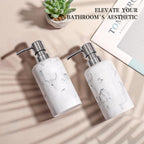 Resin Soap Dispenser Sets, 2 Pcs Heavy Lotion Dispensers,10.8oz Refillable Liquid Soap Dispensers with Rust-Proof Pump for Bathroom Countertop or Kitchen, Artificial Marble White