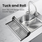 NEZUIBAN Dish Drying Rack with Roll Up and Over Sink for Kitchen,17.5"x11.8",Black