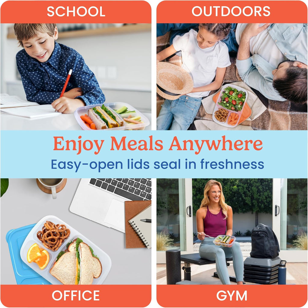 Bentgo Easyboxes - Original Stackable Lunch Boxes - Reusable 3-Compartment Food Containers for Kids and Adults - Bento Lunch Box for Meal Prep, School, & Work - BPA Free, Set of 10 (Classic)