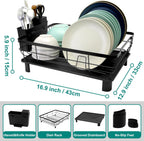 Dish Drying Rack for Kitchen Counter,Space-Saving Dish Rack with Drainboard,Rustproof Countertop Dish Drainer with Utensil Holder for Sink,Black