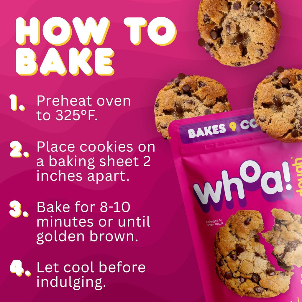 Whoa Dough Ready to Bake Cookie Dough Chocolate Chip – Certified Non-GMO, Kosher, Gluten Free – Plant-Based Snack Dough Made with Real Ingredients – 12 Pack