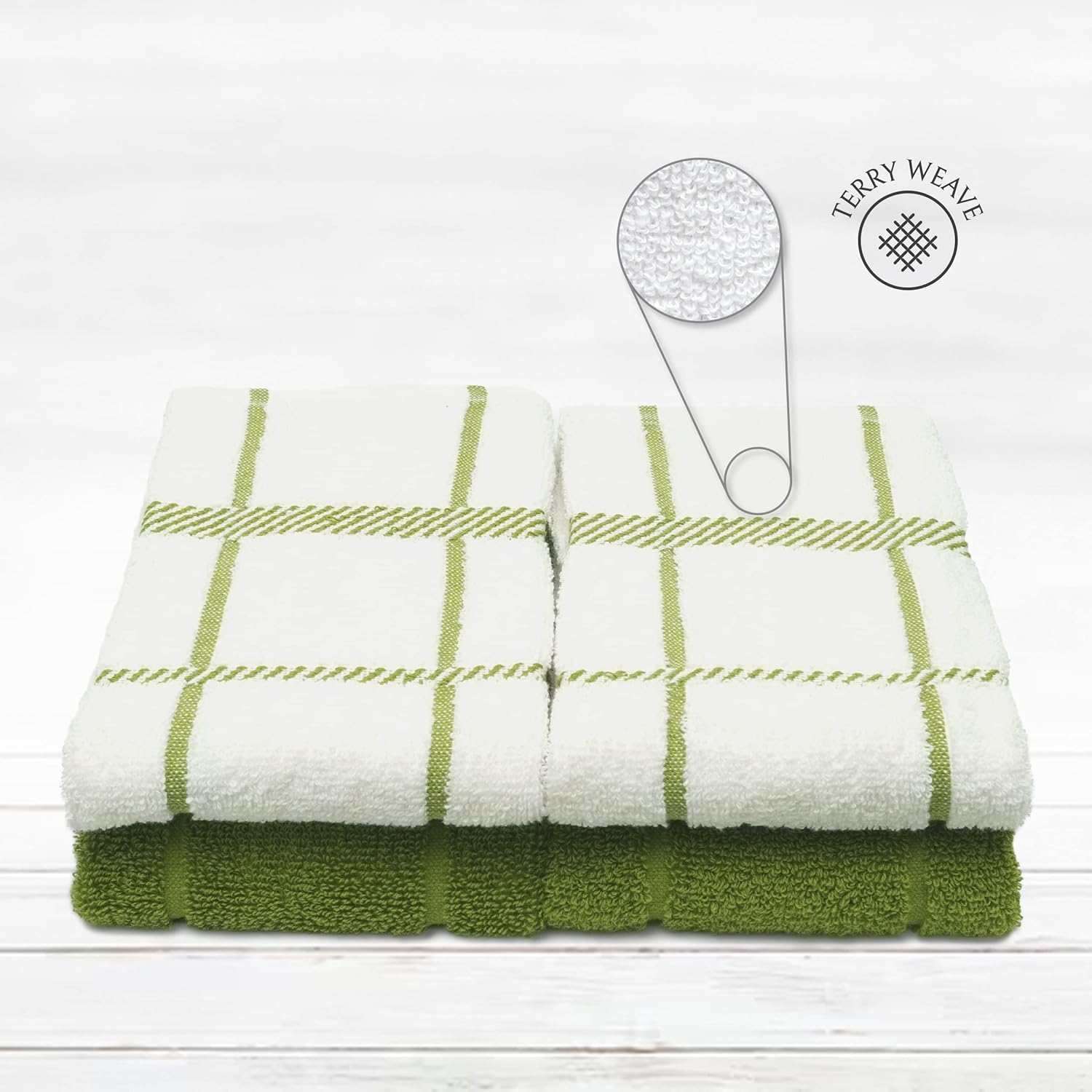 100% Cotton Terry Dish Towels, 4 pack16 x26 Inches, Super Soft and Absorbent Kitchen Towels, Perfect for Kitchen Cleaning and Dish Washing | Green
