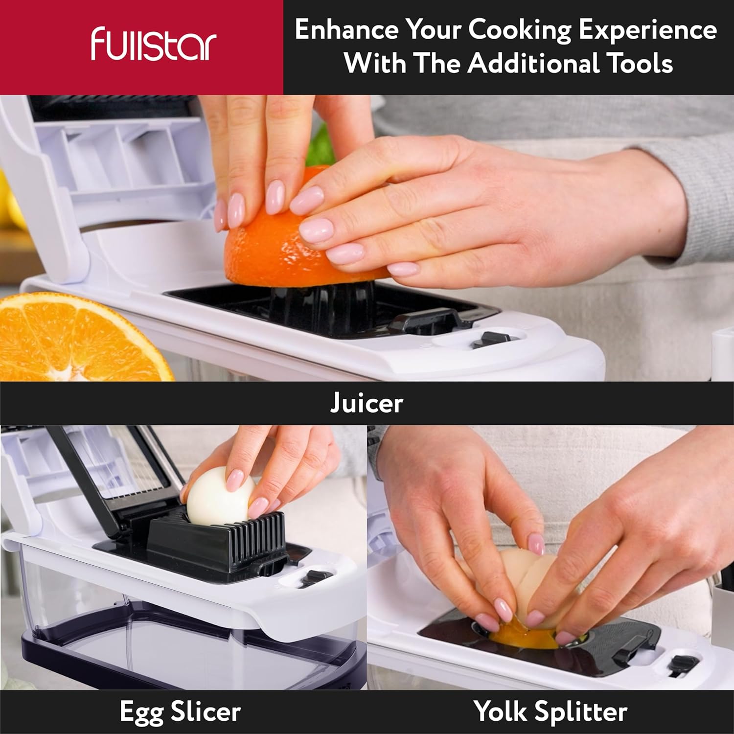 Fullstar Vegetable Chopper - Food Chopper with Container, Spiralizer, Egg Slicer & Juicer - Home Essentials & Kitchen Gadgets (XL - 9 in 1)