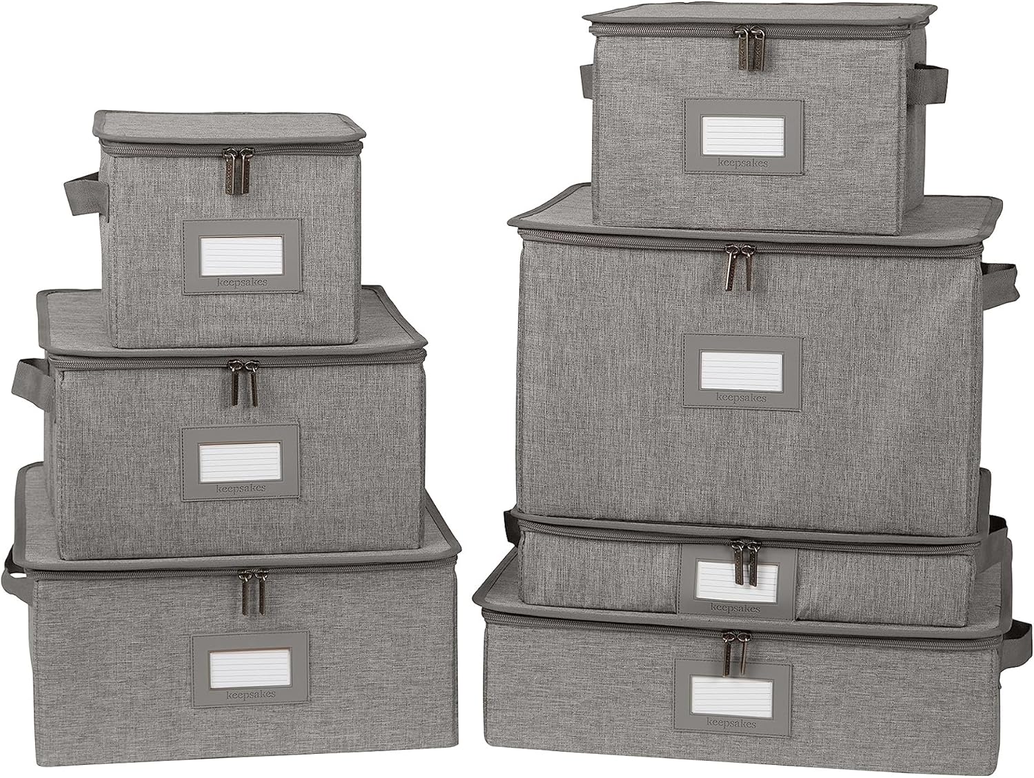 Covermates Keepsakes Dish Storage Box - Stackable, Reinforced Handles, China Storage, Grey Heather