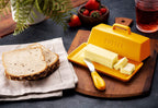 Ceramic Butter Dish Set with Lid and Knife - [Yellow]- Decorative Butter Stick Holder with Handle for 1 Stick of Butter - Microwave Safe, Dishwasher Safe - Anti-Scratch Stickers Included