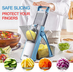 Upgrade Safe Mandoline Slicer for Kitchen, Vegetable Chopper and Slicer, Potato Slicer Thickness Adjuster, French Fry Cutter, Veggie Onion Dicer Faster Kitchen Mandolin for Meal Prep (Blue)
