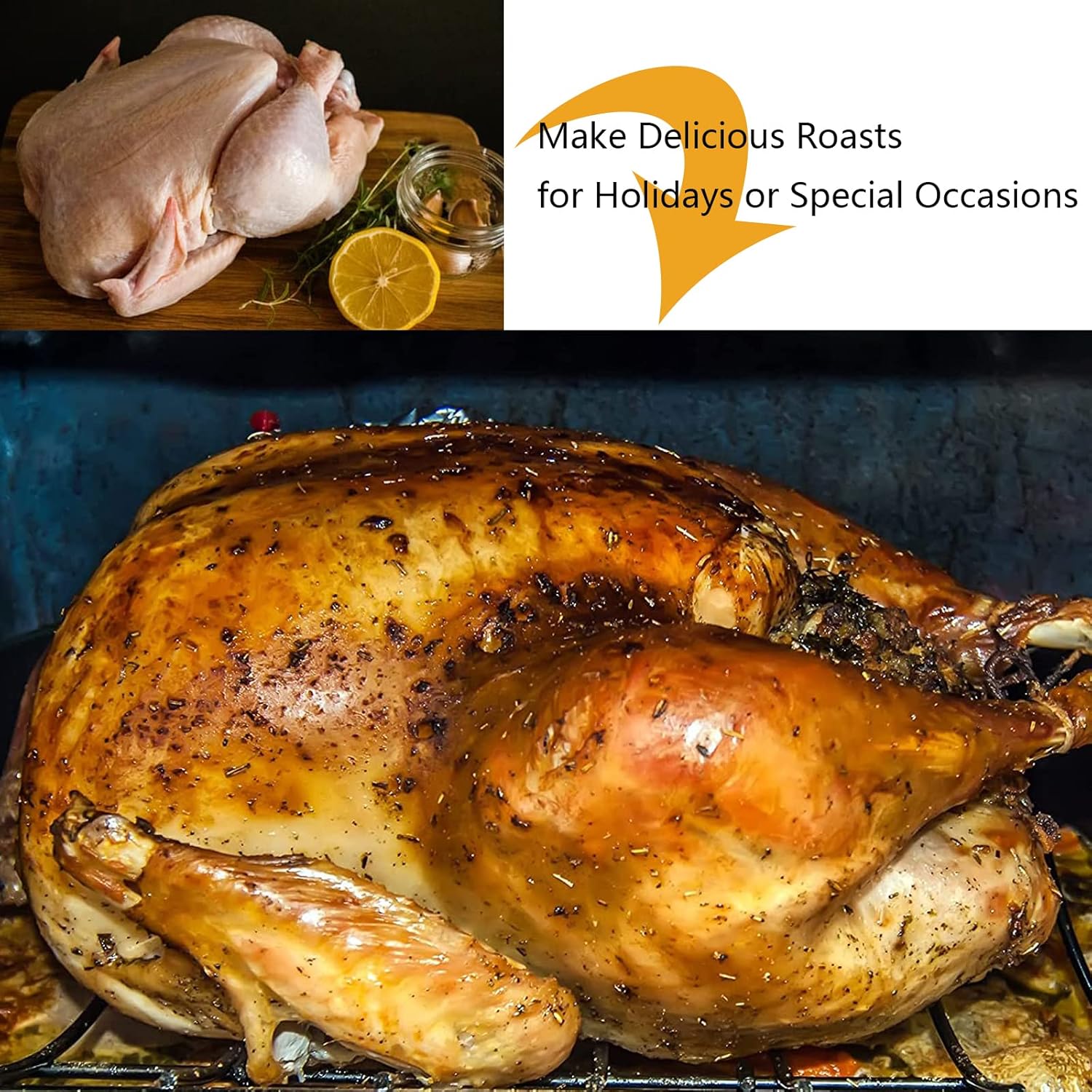 Kitcom Nonstick Roasting Pan with Rack, 16 Inch x 11.5 Inch Rectangular Roaster Set for Roasting Turkey, Chicken, Meat and Veggies, Gray