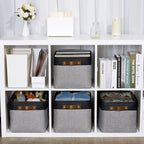 DULLEMELO Canvas Storage Bin with Handles, Fabric Bins for Shelves, Bedroom, Office,Nursery,Fabric Storage Baskets for Toys, Clothes,Gift(Black&Grey,15"x11"x9.5",4-Pack)