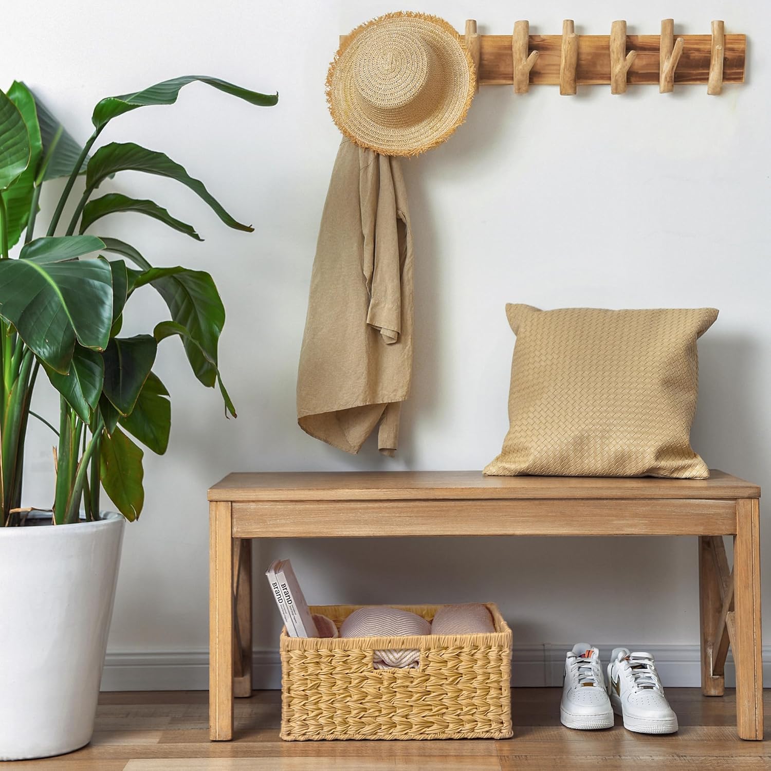 GRANNY SAYS Large Wicker Basket, Decorative Woven Basket for Storage, Wicker Basket with Handles, Waterproof Storage Basket for Shelves, 1-Pack
