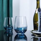 Joeyan Handmade Blue Stemless Crackle Wine Glasses Cups,Large Crystal Red Wine Tumblers,Aesthetics Glassware Collection, Home Gift,Set of 2,19 oz