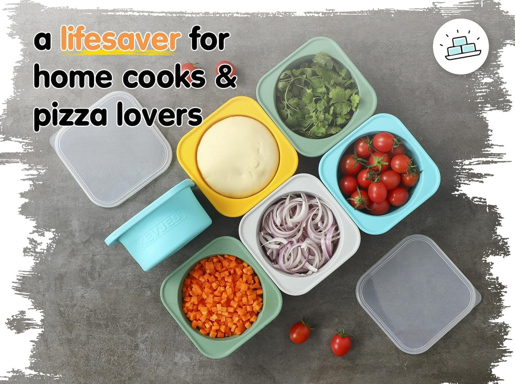 Stackable Silicone Artisan Pizza Dough Proofing Proving Containers with Lids-4 pack-500ml portion (Blue)