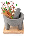 The Authentic Molcajete Mexicano Made of Lava Volcanic Rock, Set with Mortar, Pestle and Cutting Board Included - Large Molcajete 8-Inch, Molcajete de Piedra Volcánica with Less Porous Finish (Grey)