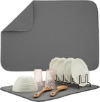 S&T INC. Dish Drying Mat XL, 18” x 24”, Absorbent Microfiber Kitchen Counter Mat, Drying Pad for Dishes, Utensils, Pots and Pans, Extra Large, Diamond Texture, Grey