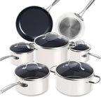 Nuwave Healthy Duralon Blue Ceramic Nonstick Cookware Set, Diamond Infused Scratch-Resistant, PFAS Free, Dishwasher & Oven Safe, Induction Ready & Evenly Heats, Tempered Glass Lids & Stay-Cool Handles