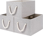 StorageWorks Storage Baskets for Shelves, Foldable Fabric Closet Storage Bins with Handles, Fabric Storage Bins Clothes Organizer, Khaki Check, 3-Pack, Large