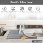 Stone Drying Mat for Kitchen Counter - Grey 12x16In Dish Drying Mat - Foldable Diatomite Stone Dish Rack - Absorbent Diatomaceous Earth Non-Slip Tray for Bathroom