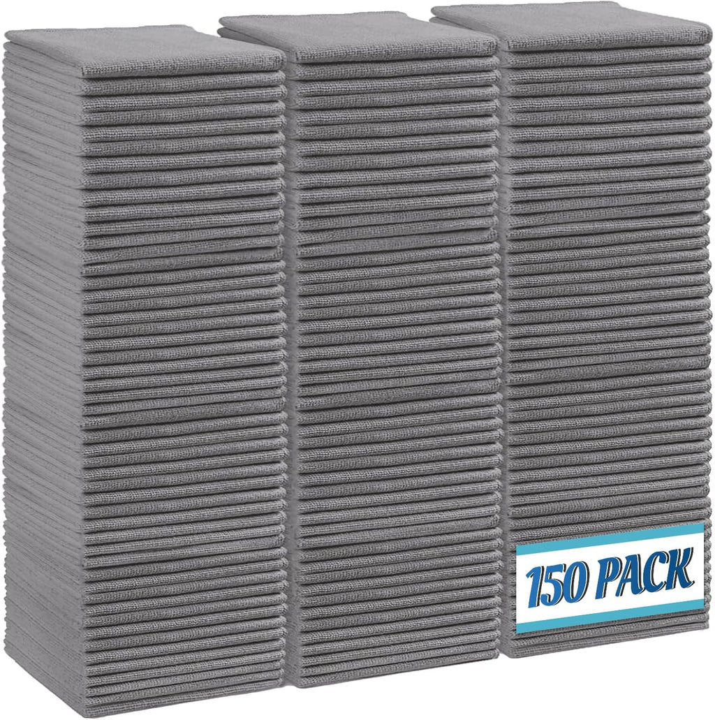 HOMEXCEL Grey Microfiber Cleaning Cloth,150 Pack Cleaning Rags, Cleaning Towels,11.5"X11.5" Shop Towels