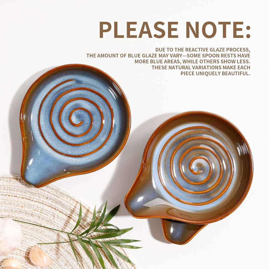 Spoon Rest for Stove Top, Large Ceramic Spoon Holder for Kitchen Counter, Heat Resistant Cooking Utensil Rest, Dishwasher Safe 5.1 Inch by ANTIS’S HOME (Blue)