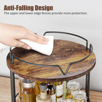 KLM 12" Wood Lazy Susan, Rotating Spice Rack, 2 Tier Spice Turntable Organizer, Industrial Turntable Spice Holder, for Kitchen Countertop and Cabinet, Compact and Versatile, Rustic Brown
