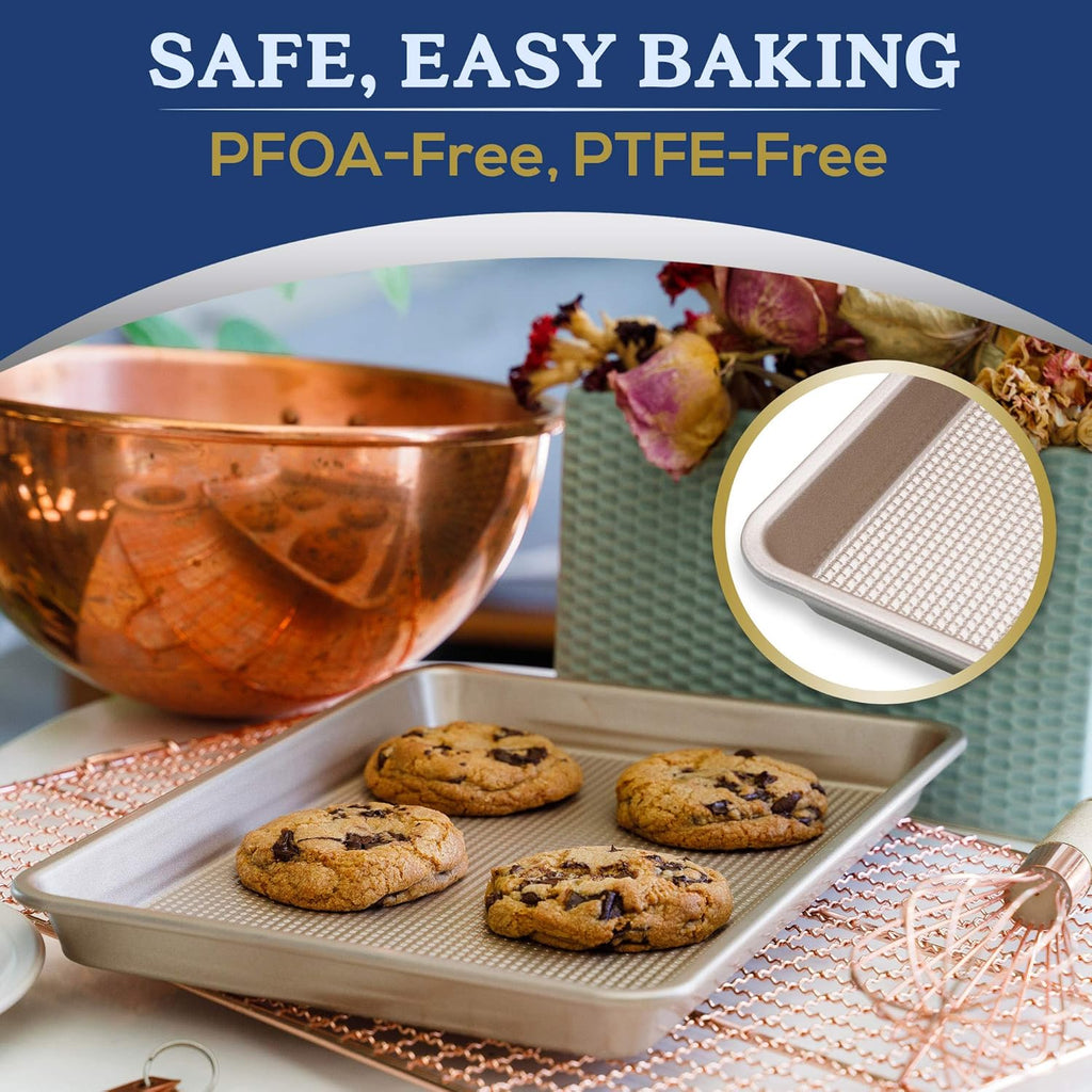 Ultra Cuisine Nonstick Quarter Sheet 13 +cookie sheets Baking Pan - Warp - Scratch Resistant - Texture for Easy Food Release - Durable Carbon Steel Design - Professional Quality 9 x 13 Baking Pan