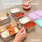 WeeSprout Stainless Steel Lunch Box Set - 750mL & 230mL Food Storage Nested Bento Boxes with Food Grade Silicone Lid - Leak Proof - Freezer Safe (Matte Green)