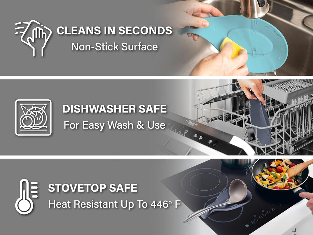 Silicone Spoon Rest for Stove Top, Set of 3 - HEAT RESISTANT, EASY TO CLEAN Kitchen Spoon Rest for Kitchen Counter, Holds XL Utensils, Safe on GLASS & INDUCTION Cooktops, DOESN’T BREAK if Dropped