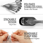 Zulay Heavy Duty Stainless Steel Measuring Spoons with Easy to Read, Slim Design for Narrow Spice Jars, 6 Piece Measuring Spoons with Etched Markings & Removable Clasp, Table Spoons Measuring Spoon