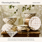 MACKENZIE-CHILDS Enamel Everyday Bowl, Serving Bowl for Entertaining, Extra Large, Brown-and-White Mocha Check