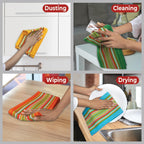 Urban Villa Salsa Stripe Kitchen Towels 100% Cotton Dish Towels for Kitchen Multi Color Highly Absorbent Multi-Purpose Waffle Dish Cloths for Cleaning Soft Hand Bar Towels 20x30 Inches (Set of 4)