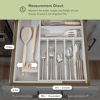KitchenEdge Premium Silverware, Flatware and Utensil Organizer for Kitchen Drawers, Food-Safe Contract Grade, Expandable from 10.5 to 19 In, Gray Bamboo