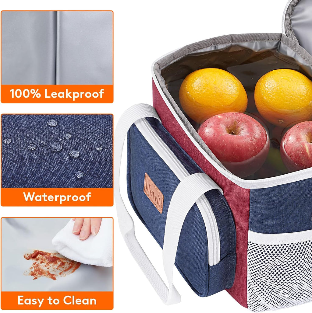 Lifewit Medium Lunch Bag Insulated Lunch Box Soft Cooler Cooling Tote for Adult Men Women, White and Red and Blue 12-Can (9L)