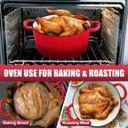 P&P CHEF 7QT Enameled Dutch Oven, Cast Iron Dutch Oven Pot with Lid for Bread Baking, Enameled Casserole Pot for Roasting Braising Stewing Frying Simmering, Various Stoves & Easy Clean, Red