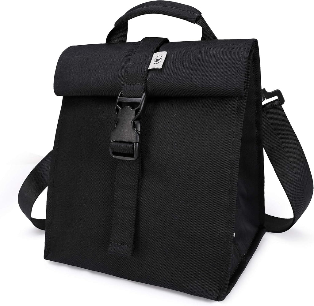 SUNNY BIRD Insulated Lunch Bag Rolltop Lunch Box for Women, Men, Adults and Teens (Black)