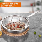 DELARLO Tri-ply Stainless Steel Frying Pan Set with Lid 8" 10" 12" large Skillets Induction Chef's Pan,Pots and Pans Set Kitchen Cookware Frying Pan Set Dishwasher and Oven Safe