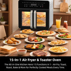 Air Fryer Toaster Oven Combo, 24 QT Fench Door Countertop Toaster Oven, 360 Degree Air Flow, 15 Cooking Functions, Digital Controls, 13 Accessories Included, Stainless Steel Finish