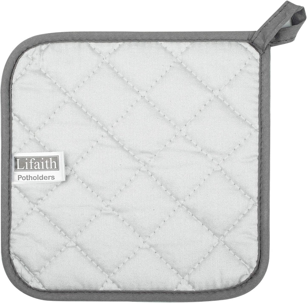 100% Cotton Kitchen Everyday Basic Terry Pot Holder Heat Resistant Coaster Potholder for Cooking and Baking Set of 5 Grey