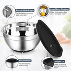 TeamFar Mixing Bowls, Black Mixing Bowls with Lids Set, Stainless Steel Nesting Salad Bowl with Air-tight Lid & Silicone Bottom, Non Slip & Stackable - Set of 6-4.6/2.6/2 / 1.5/1 / 0.7 Qt