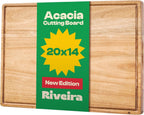 Riveira Acacia Wood Cutting Board – Gourmet Acacia Grandeur: 20 x 14 Wooden Cutting Board – Natural Wooden Cutting Boards For Kitchen Decorative – Innovative Juice Grooves Acacia Wooden Chopping Board