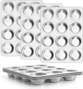 E-far Stainless Steel Muffin Pan Set of 6, 12 Cups Cupcake Pans Tins for Baking, Non-Toxic Metal Muffin Tray Molds for Small Mini Cupcake, Heavy Duty & Regular Size, Rust Free & Dishwasher Safe